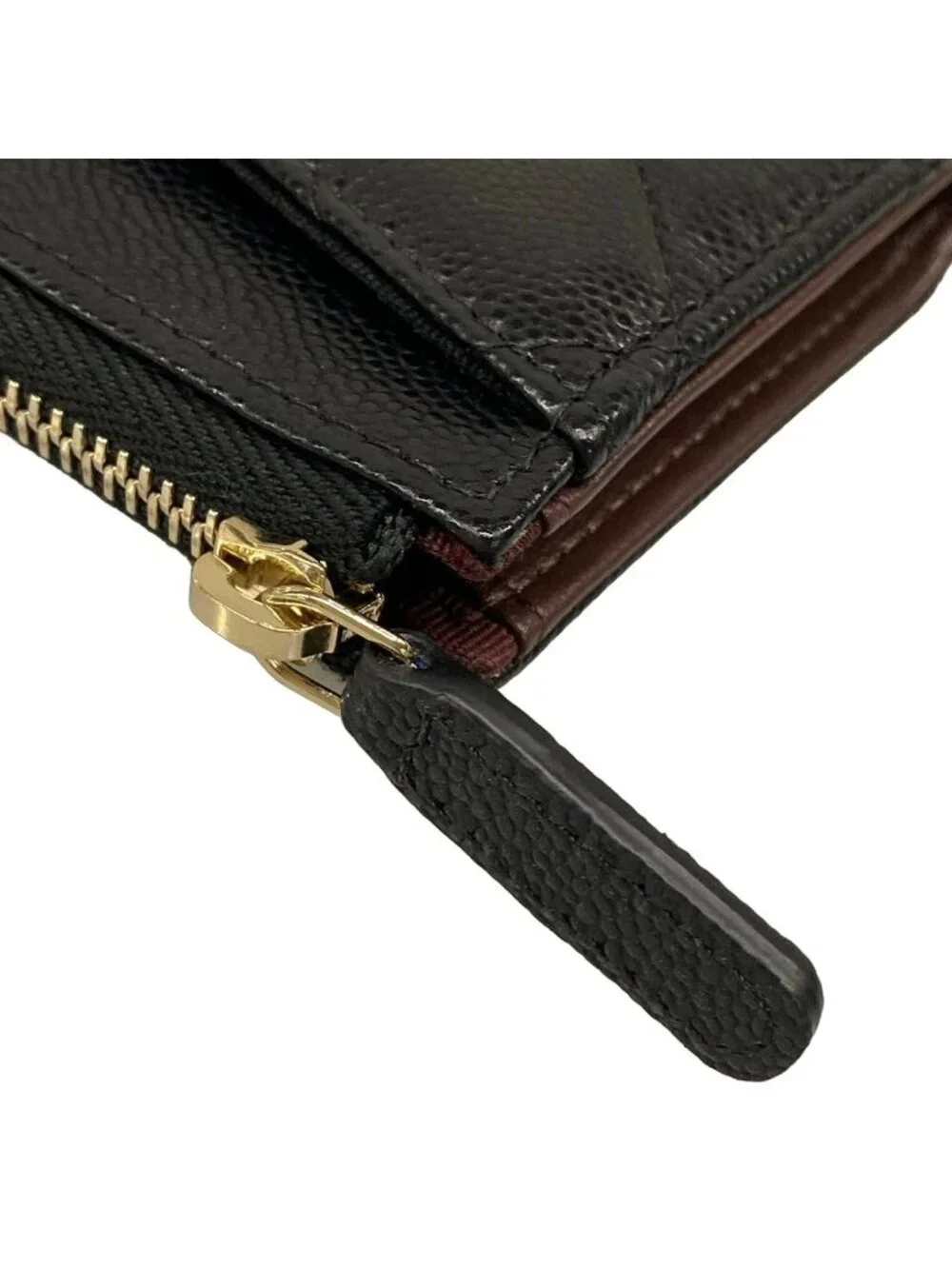 Chanel Coin Purse Classic Zip Card Case Quilted Black Gold CC Logo L-shaped